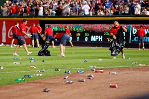 Video: Braves Fans Litter Field After Controversial Call