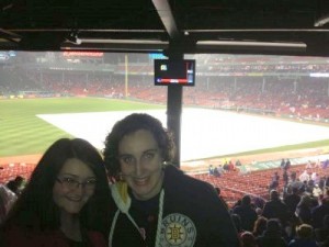 Sarah (right) with a friend at Fenway Park.